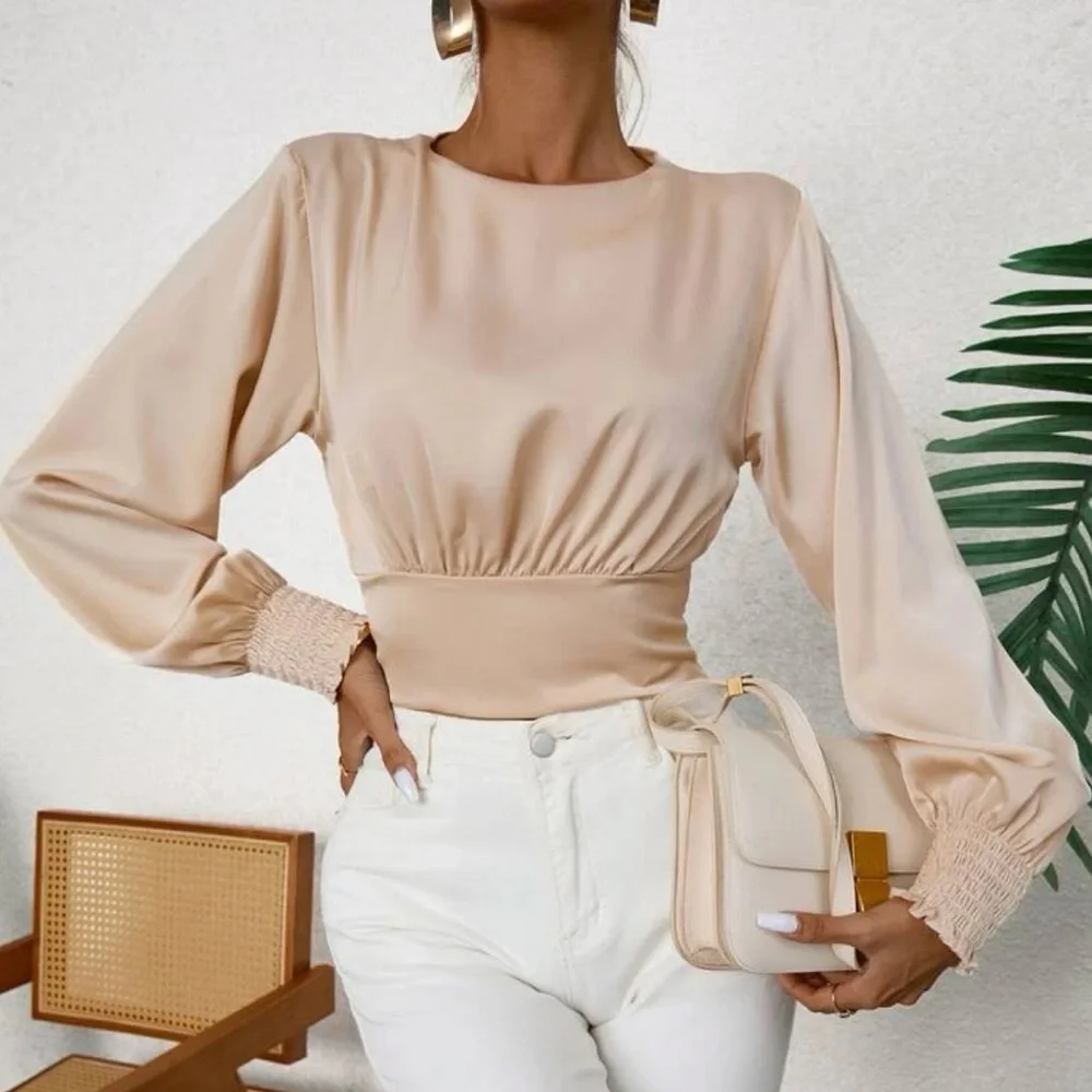 Boho apricot shirred open back crop top